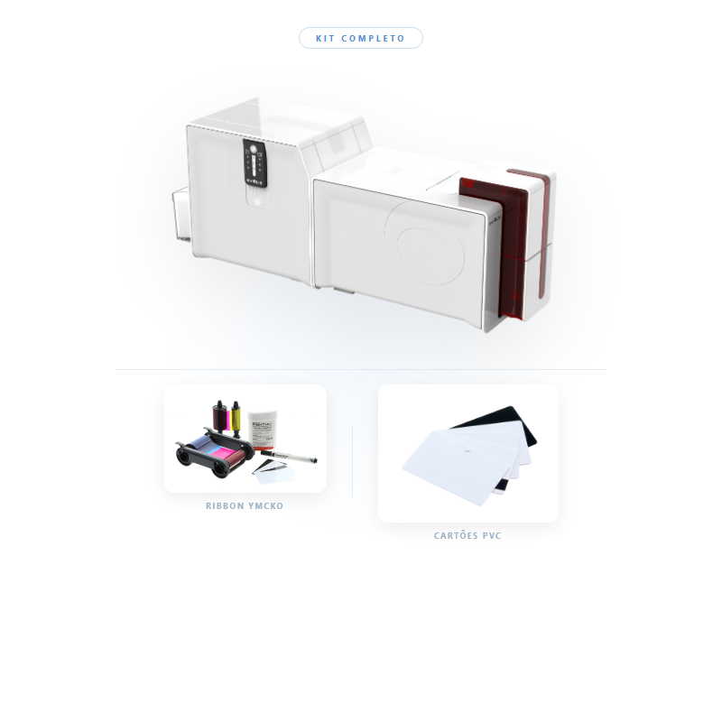 Kit Completo Evolis Primacy 2 — impressora, ribbon e cartões PVC
